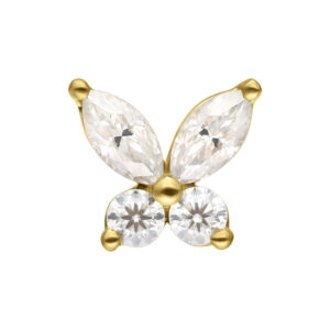 Embout papillon doré avec cristaux de moissanite clairs