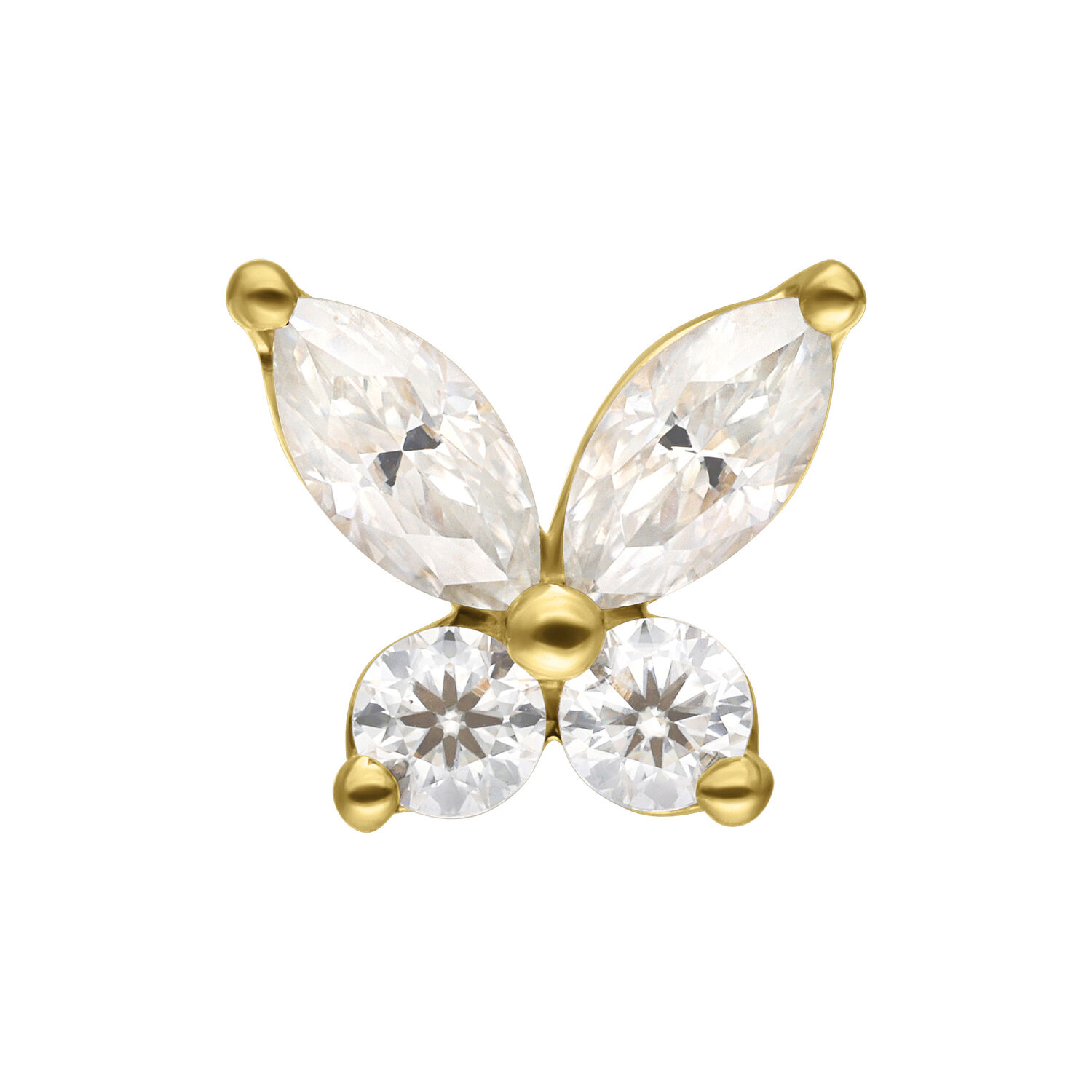 Embout papillon doré avec cristaux de moissanite clairs