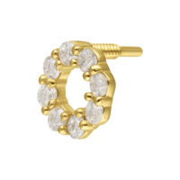 14K Or Moissanite Couronne Embout Embout couronne en or avec pierres de moissanite sur fond blanc