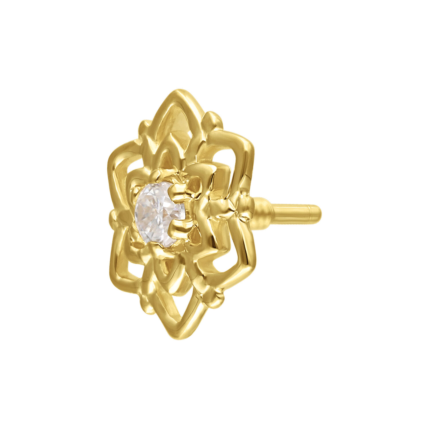 Embout Fleur en Or 14K avec Moissanite Embout fleur en or avec moissanite sur fond blanc