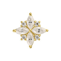 14K Or Moissanite Embout Fleur Embout en or moissanite en forme de fleur sur fond blanc