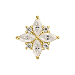 Embout en or moissanite en forme de fleur sur fond blanc