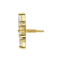 Embout latéral en or 14K avec moissanite Vue latérale d'un embout en or avec moissanite et filetage interne sur fond blanc