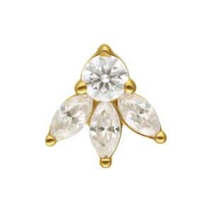 Embout lotus en or avec pierres de moissanite sur fond blanc