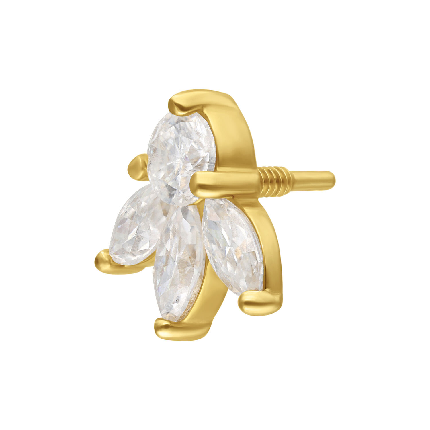 Lotus en 14K Or Moissanite Embout Lotus doré avec pierres de moissanite sur fond blanc
