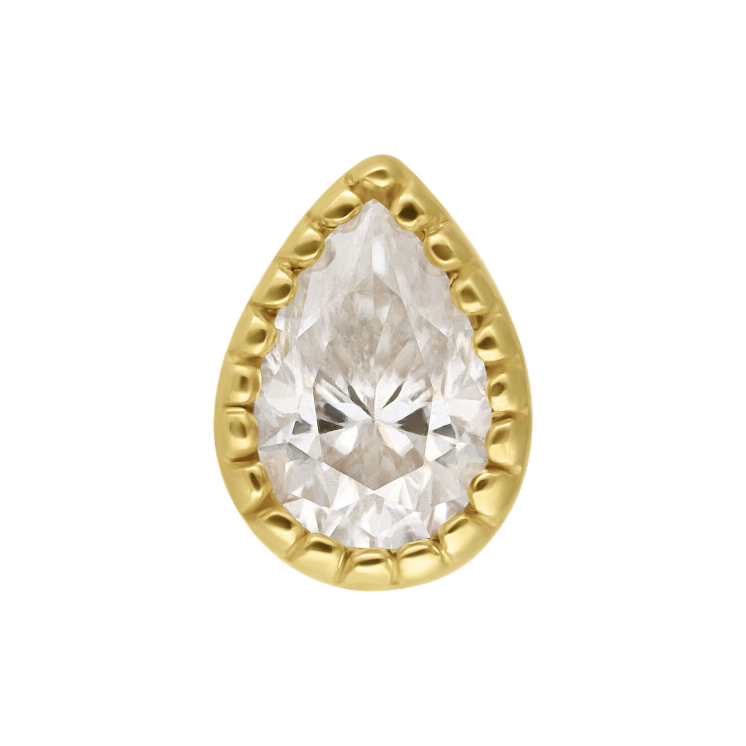 Embout Cristal Moissanite en Or 14K Cristal Moissanite en forme de goutte serti en or 14K sur fond blanc