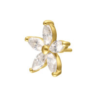 Embout fleur en or avec pierres de moissanite scintillantes sur fond blanc