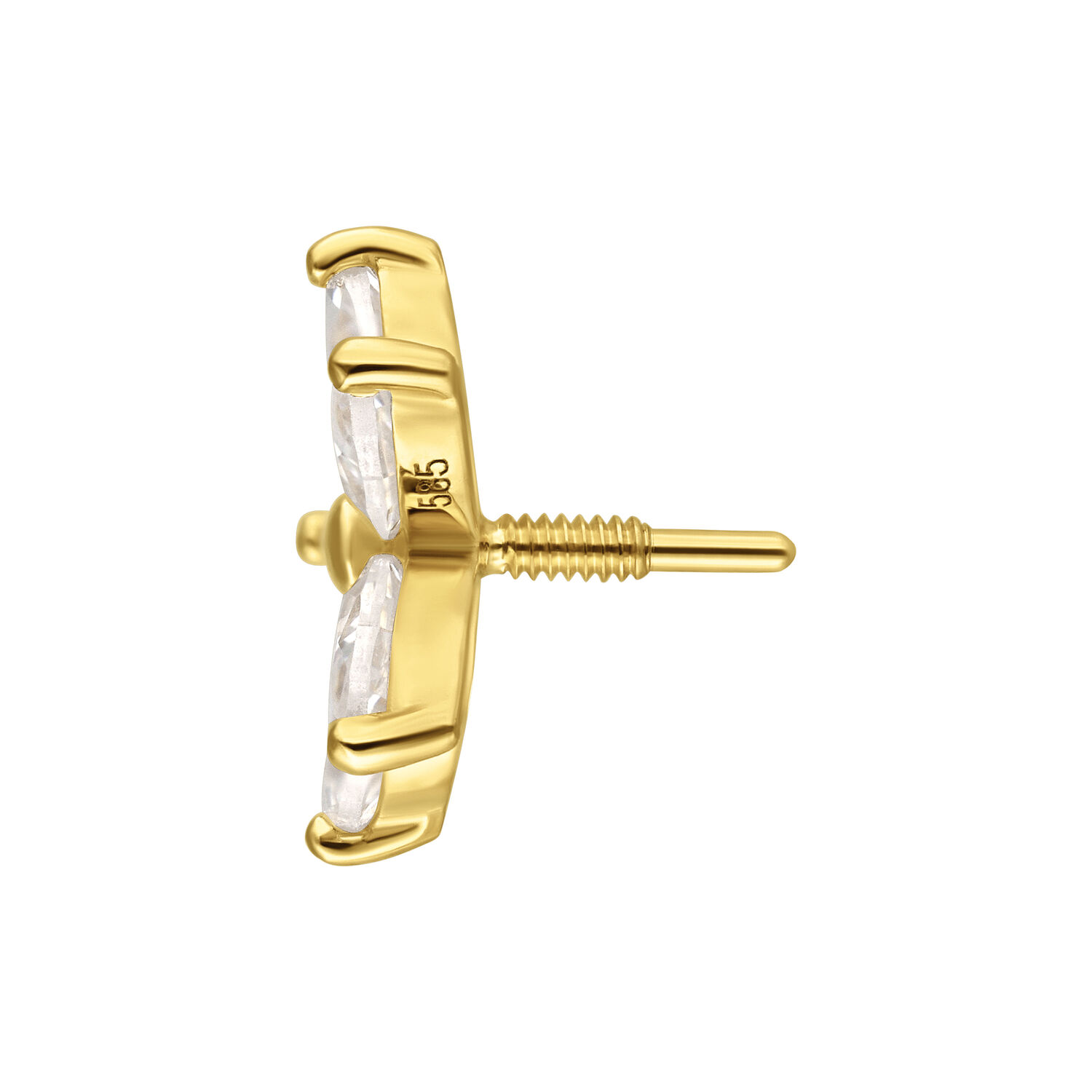 Embout fleur en or avec moissanite, de côté sur fond blanc