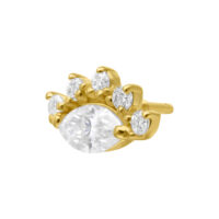 Embout en or 14K avec pierre de moissanite et cinq petites pierres sur fond blanc