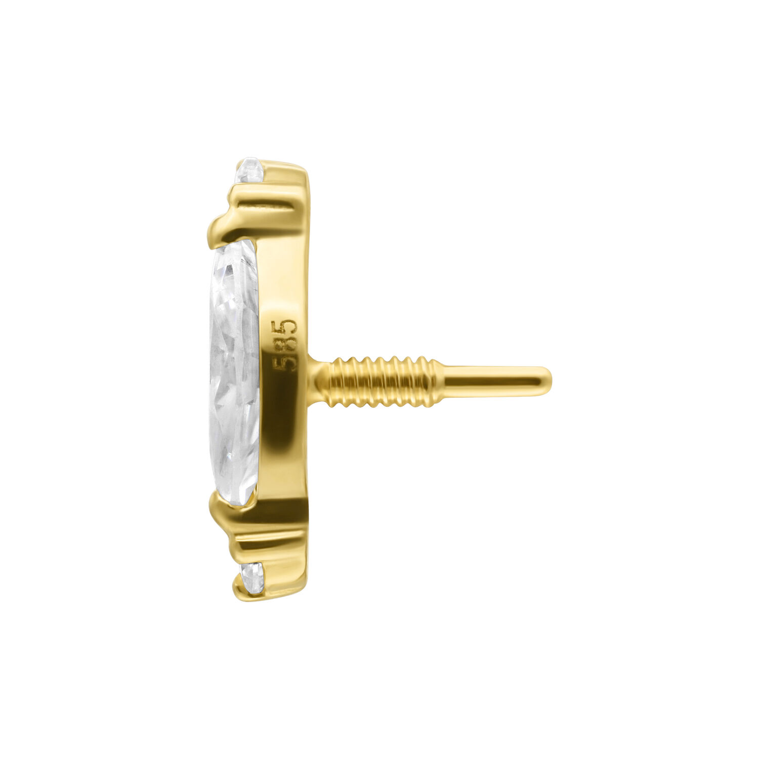 Vue latérale de l'embout en or 14K avec moissanite et filetage interne