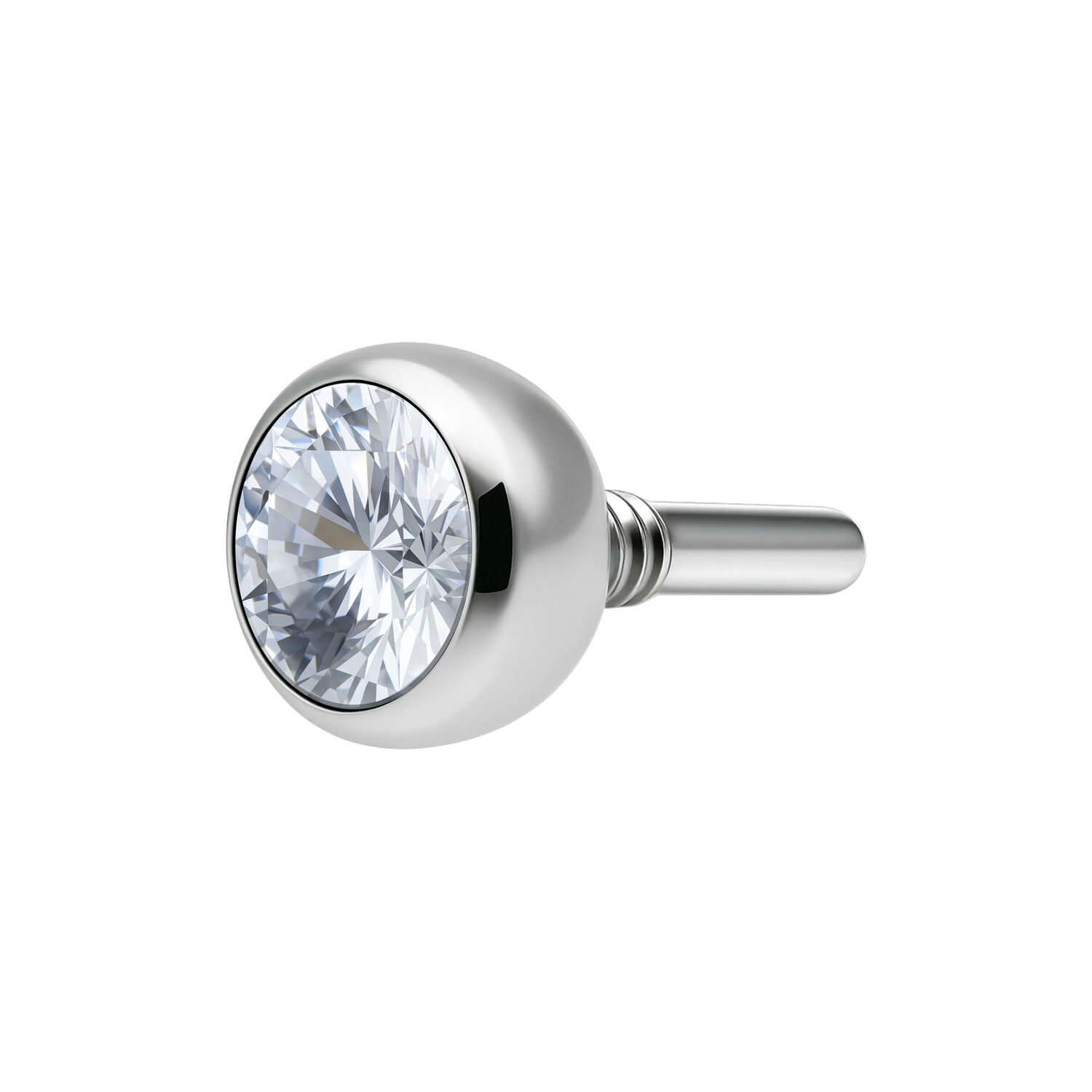 Embout de piercing boule en cristal, titane Embout labret argenté avec boule en cristal clair sur fond blanc