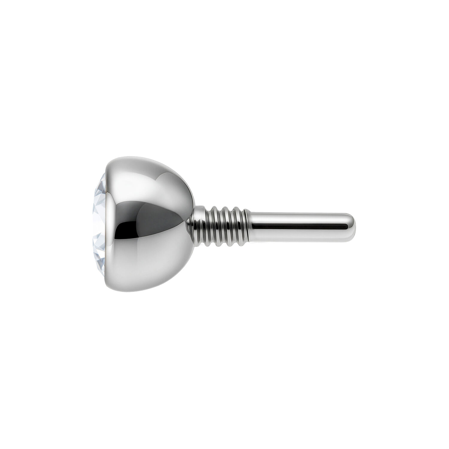 Embout Labret Cristal Clair en Argent, 2,5 mm Embout Labret argenté avec cristal clair, taille de boule 2,5 mm, sur fond blanc