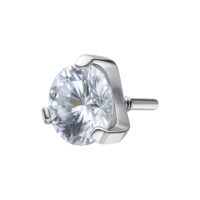Clou d'oreille en cristal argenté 2,5 mm Clou d'oreille argenté avec pierre cristalline, 2,5 mm sur fond blanc