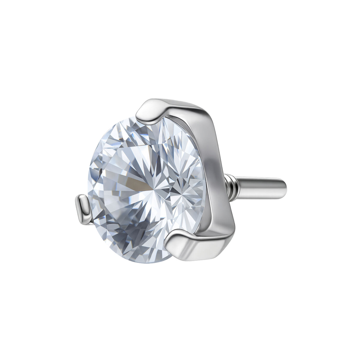 Clou d'oreille en cristal argenté 2,5 mm Clou d'oreille argenté avec pierre cristalline, 2,5 mm sur fond blanc