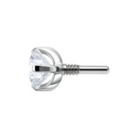 Embout argenté avec cristal clair 2,5 mm Embout de piercing argenté avec cristal clair, vue latérale sur fond blanc