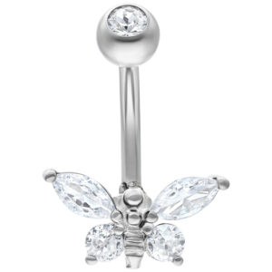 Banane en argent avec pierres cristallines en forme d'abeille sur fond blanc