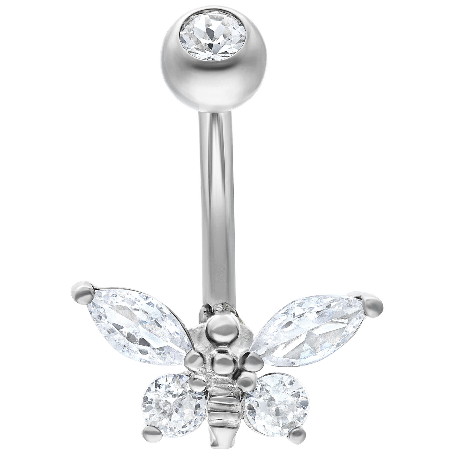 Banane en argent avec abeille en cristal Banane en argent avec pierres cristallines en forme d'abeille sur fond blanc