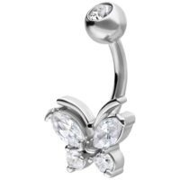 Piercing nombril papillon avec cristaux Piercing nombril en argent avec papillon et cristaux clairs