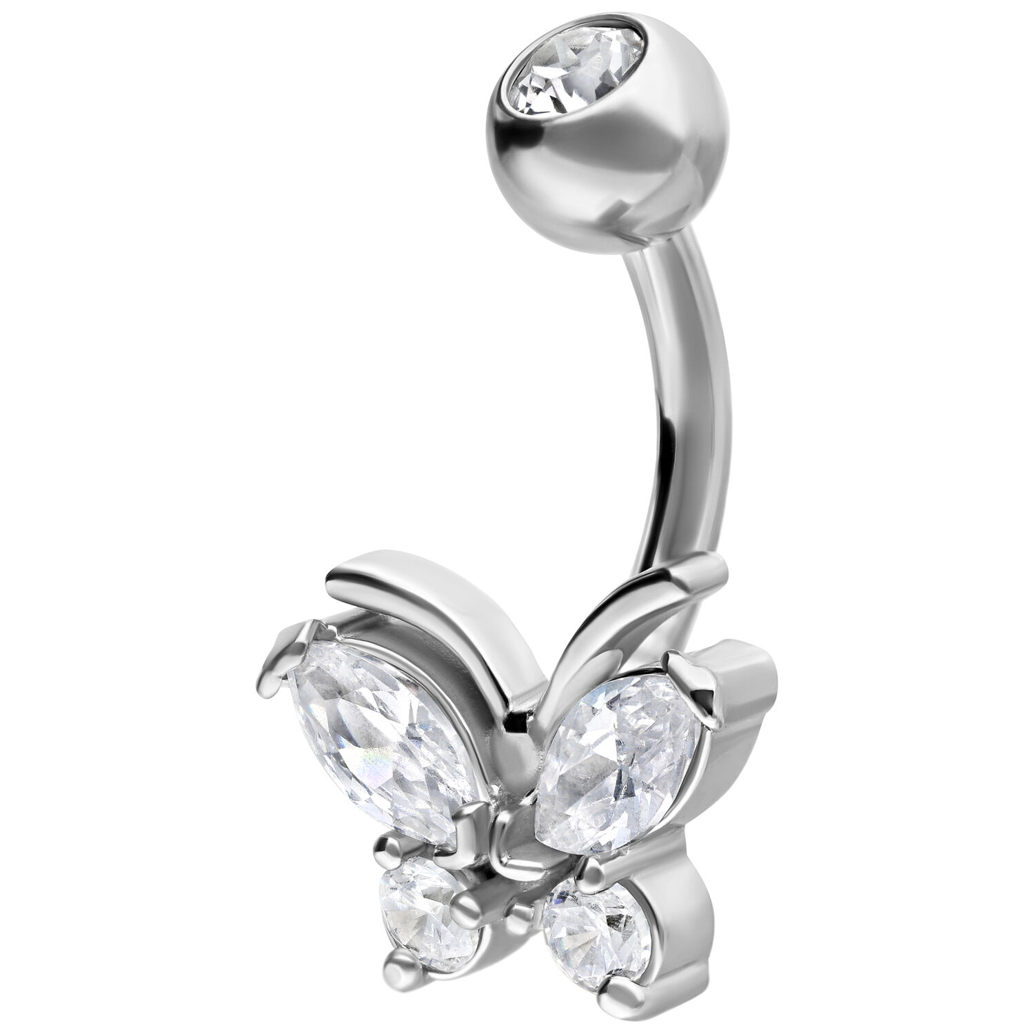 Piercing nombril papillon avec cristaux Piercing nombril en argent avec papillon et cristaux clairs