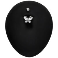 Banane à double bijou papillon en argent Banane papillon en argent avec cristaux clairs sur fond noir