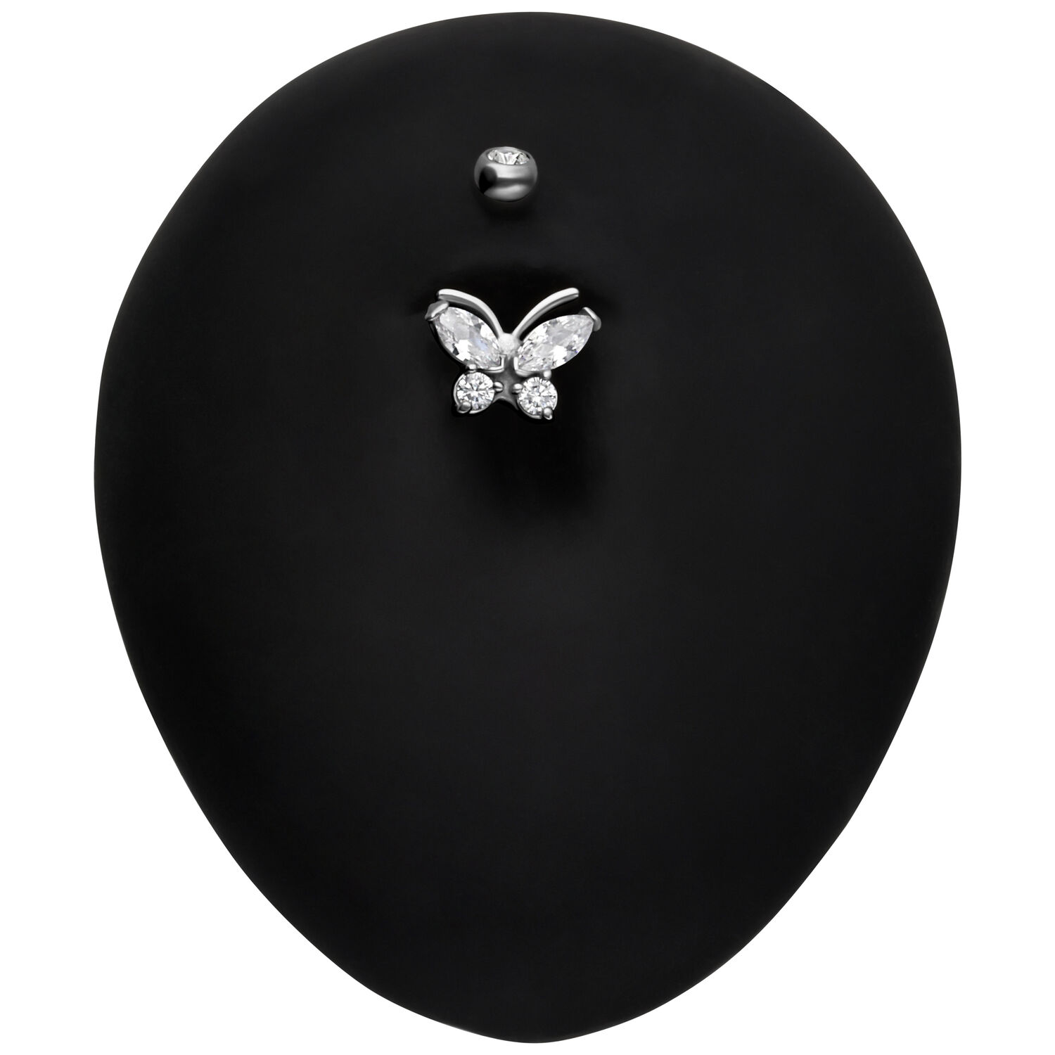 Banane à double bijou papillon en argent Banane papillon en argent avec cristaux clairs sur fond noir