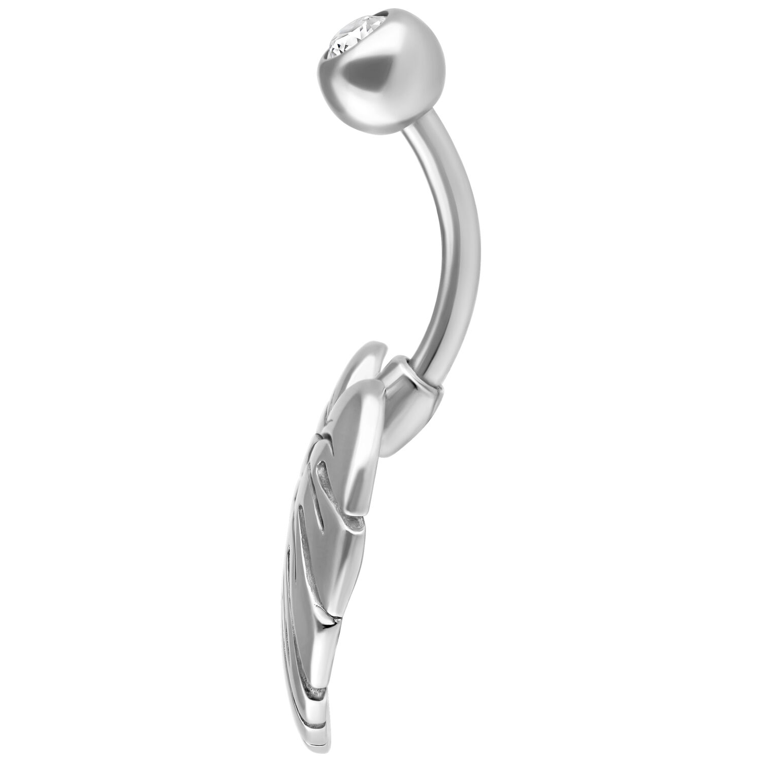 Monstera Leaf Bananabell en argent avec cristal Monstera Leaf Bananabell en argent avec cristal clair sur fond blanc