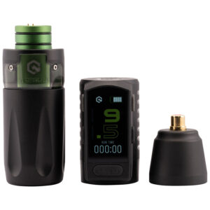 Kit de machines à tatouer Critical Torque 3.5 noir avec accent vert sur fond blanc