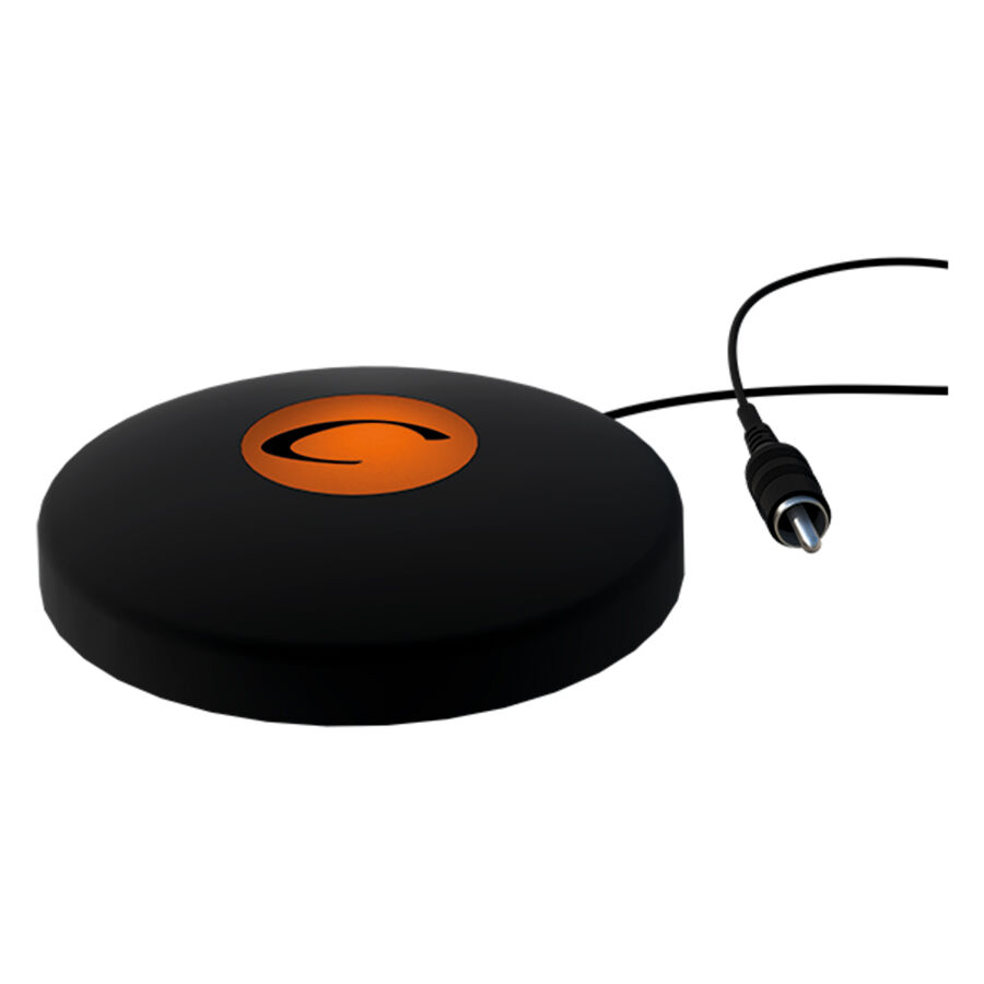 Interrupteur à pied noir de Wildcat, rond Interrupteur à pied rond noir avec logo orange et câble sur fond blanc