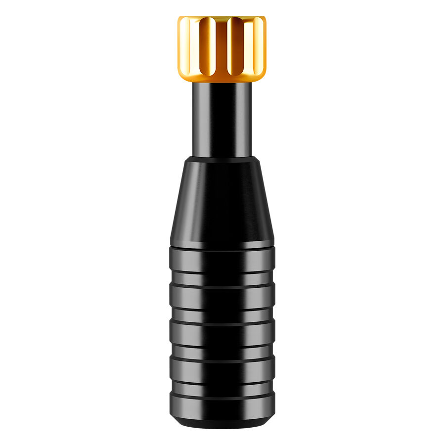 Grip noir Sol S pour tatoueurs Grip noir Sol S avec extrémité jaune sur fond blanc