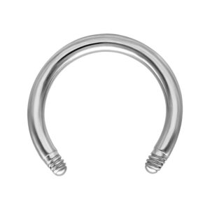 Barbell circulaire argenté avec filetage externe sur fond blanc