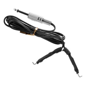 Cordon clip en silicone noir avec connecteur en cuivre sur fond blanc