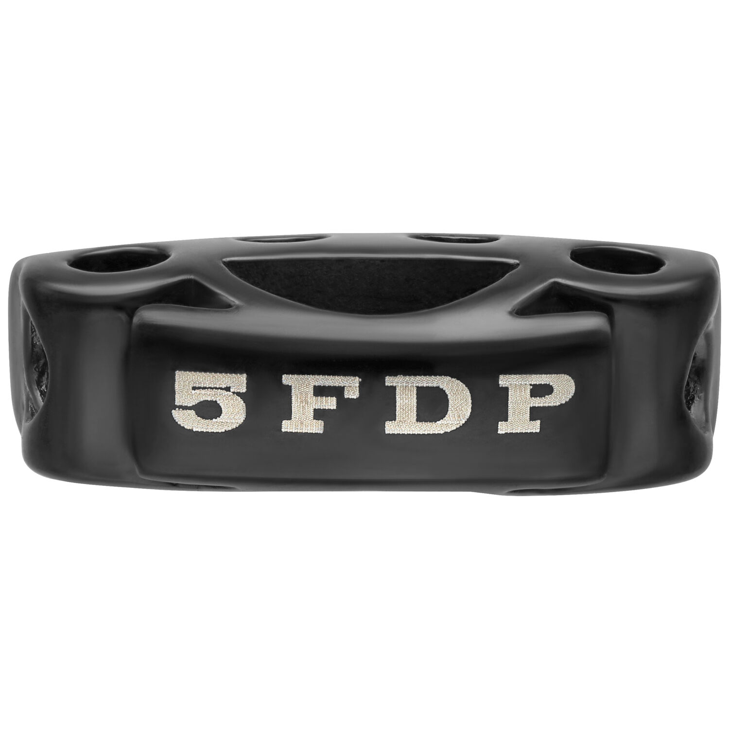 Charm 5FDP noir en cuir et acier chirurgical, vue de face