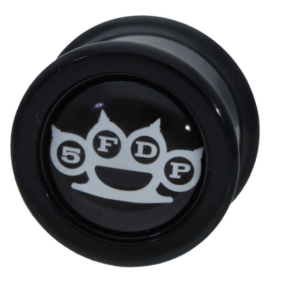 5FDP Knuckle Plug au design noir et blanc Plug noir avec logo 5FDP en laiton blanc sur fond blanc
