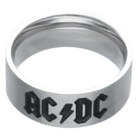 Bague Logo ACDC en acier chirurgical argenté Bague argentée avec logo ACDC noir sur fond blanc