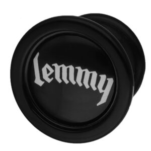 Plug noir avec inscription blanche 'lemmy' sur fond noir