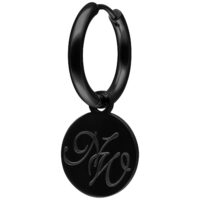 Boucles d'oreilles Nightwish avec pendentif logo noir Boucle d'oreille noire Nightwish en acier chirurgical avec pendentif logo rond sur fond blanc