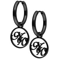 Nightwish créoles noires en acier chirurgical Créoles noires Nightwish avec pendentif sur fond blanc
