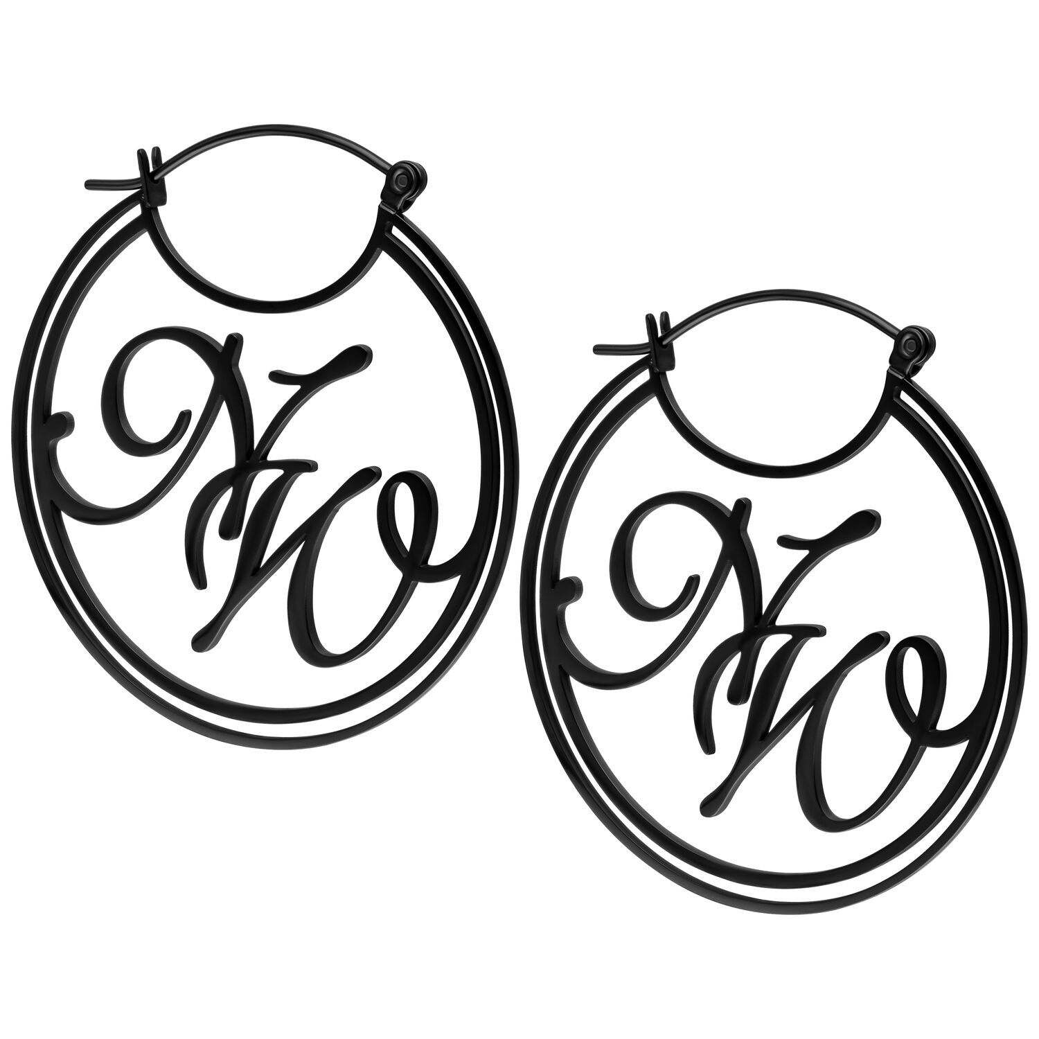 Boucles d'oreilles noires avec logo Nightwish en acier Boucles d'oreilles noires avec grand logo Nightwish sur fond blanc