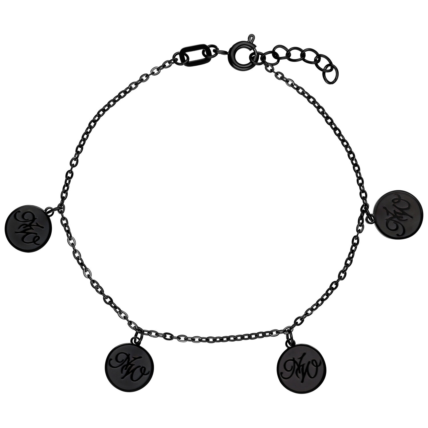 Bracelet Charm Nightwish Noir en Acier Bracelet noir avec charms Nightwish sur fond blanc