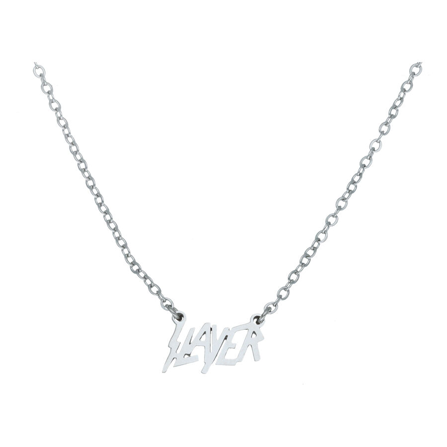 Collier Slayer en argent en acier chirurgical Collier Slayer en argent en acier chirurgical 316L sur fond blanc