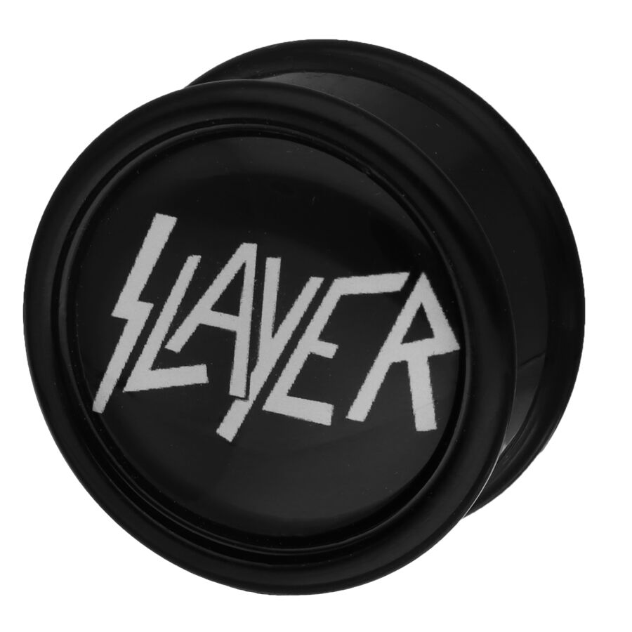 Plug noir avec logo Slayer en PMMA Plug noir avec logo Slayer blanc sur fond noir