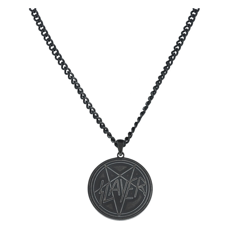 Collier Slayer noir avec pentagramme Collier noir en acier chirurgical avec pendentif pentagramme Slayer sur fond blanc
