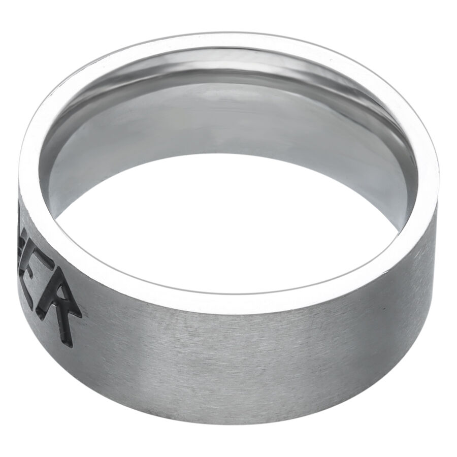 Bague Logo Slayer en Acier Chirurgical Argenté Bague argentée avec logo Slayer sur fond blanc, en acier chirurgical poli