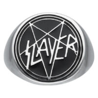 Chevalière en émail Slayer en argent Chevalière en argent avec logo Slayer sur fond noir