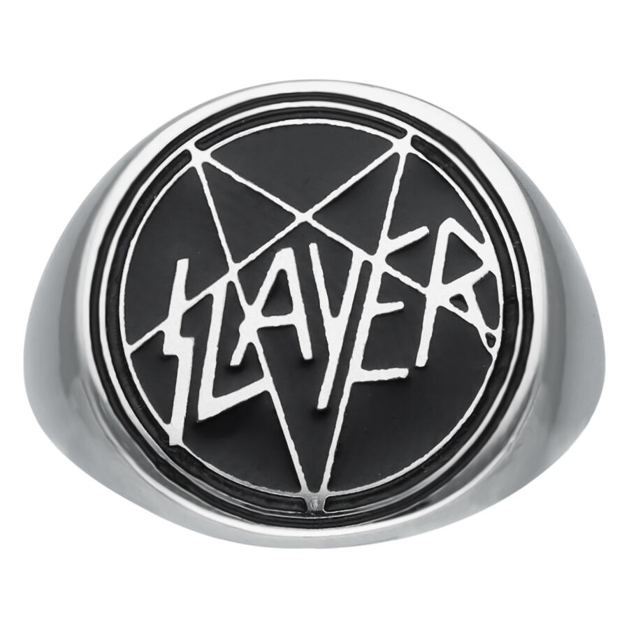 Chevalière en émail Slayer en argent Chevalière en argent avec logo Slayer sur fond noir