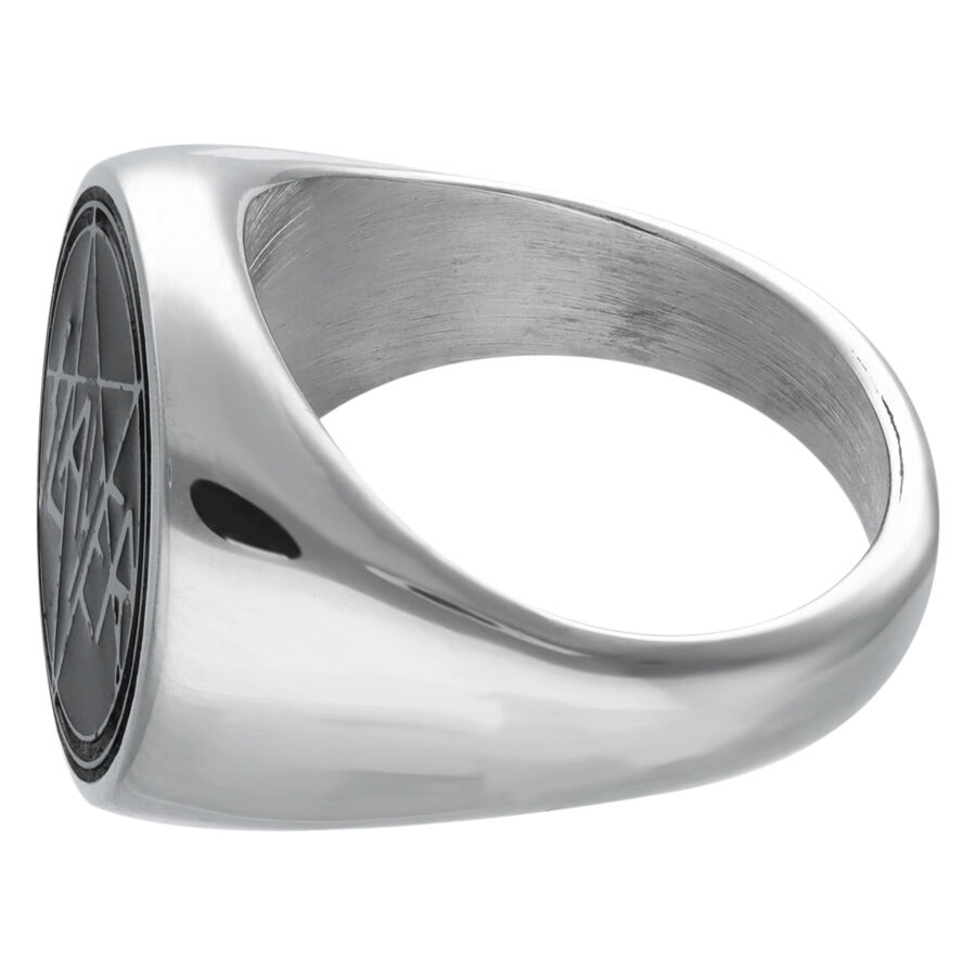 Bague en argent Slayer en émail Bague en argent en acier chirurgical avec logo Slayer noir sur fond blanc