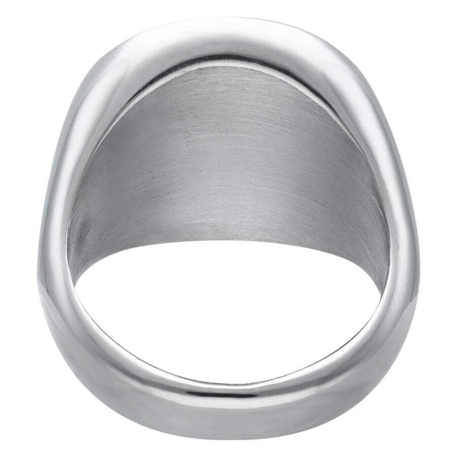 Bague Sceau Slayer en Acier Chirurgical Argenté Dos d'une bague sceau Slayer en acier chirurgical argenté sur fond blanc