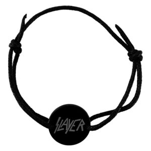 Bracelet noir avec logo Slayer sur corde cirée et emblème argenté