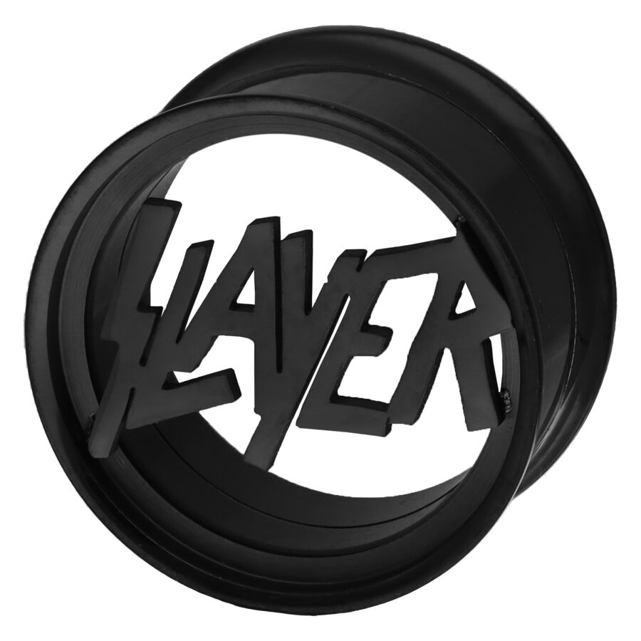 Tunnel noir avec logo Slayer en acier chirurgical sur fond blanc