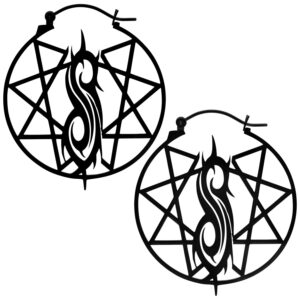 Deux boucles d'oreilles Slipknot argentées avec logo Nonagram sur fond blanc